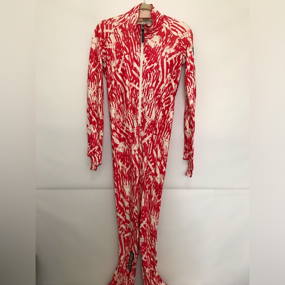 Descente Red & White Printed Women’s Jumpsuit - Zip Front Size M.